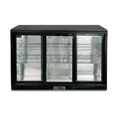 Flessenkoeler 300L met zwarte schuifdeuren B1350 x D525 x H900mm